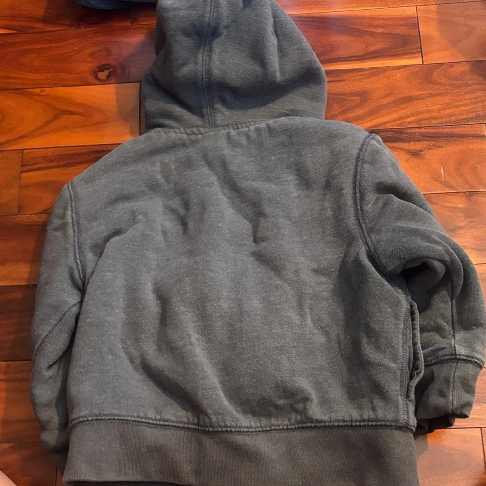 GAP Kids Charcoal Gray Fleece Zip Hoodie with Navy Logo